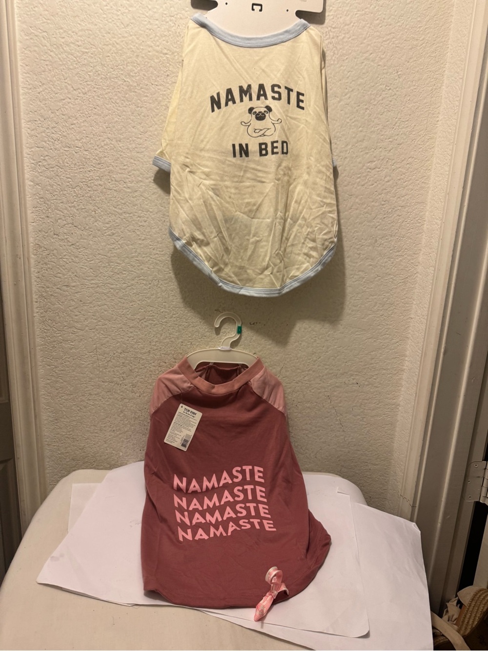 2 Top Paw Pink Repeated 'Namaste' Dog Tee with Light Pink Accents